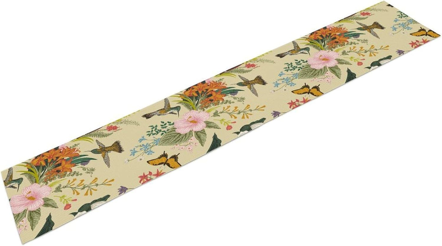 Brown Bird Floral Table Runner Spring Flower Kitchen Table Decoration Suitable for Family Dinner Decoration 13x108 Inch