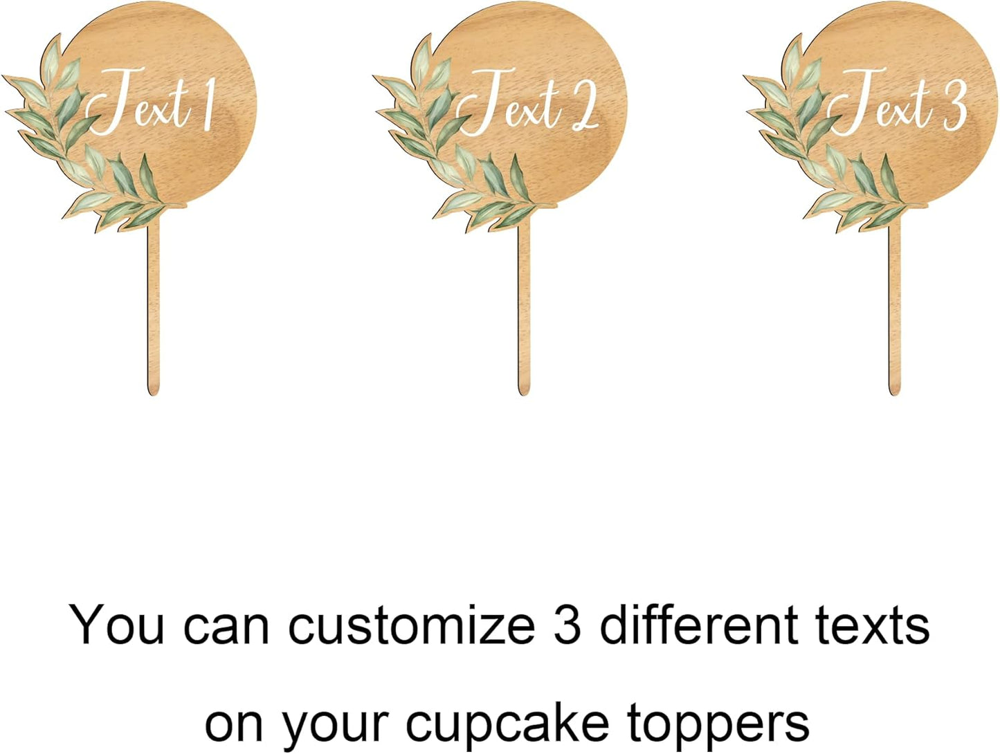 Custom Wedding Cupcake Toppers Personalized Cake Cupcake Decorations in Wood (12 PCS)