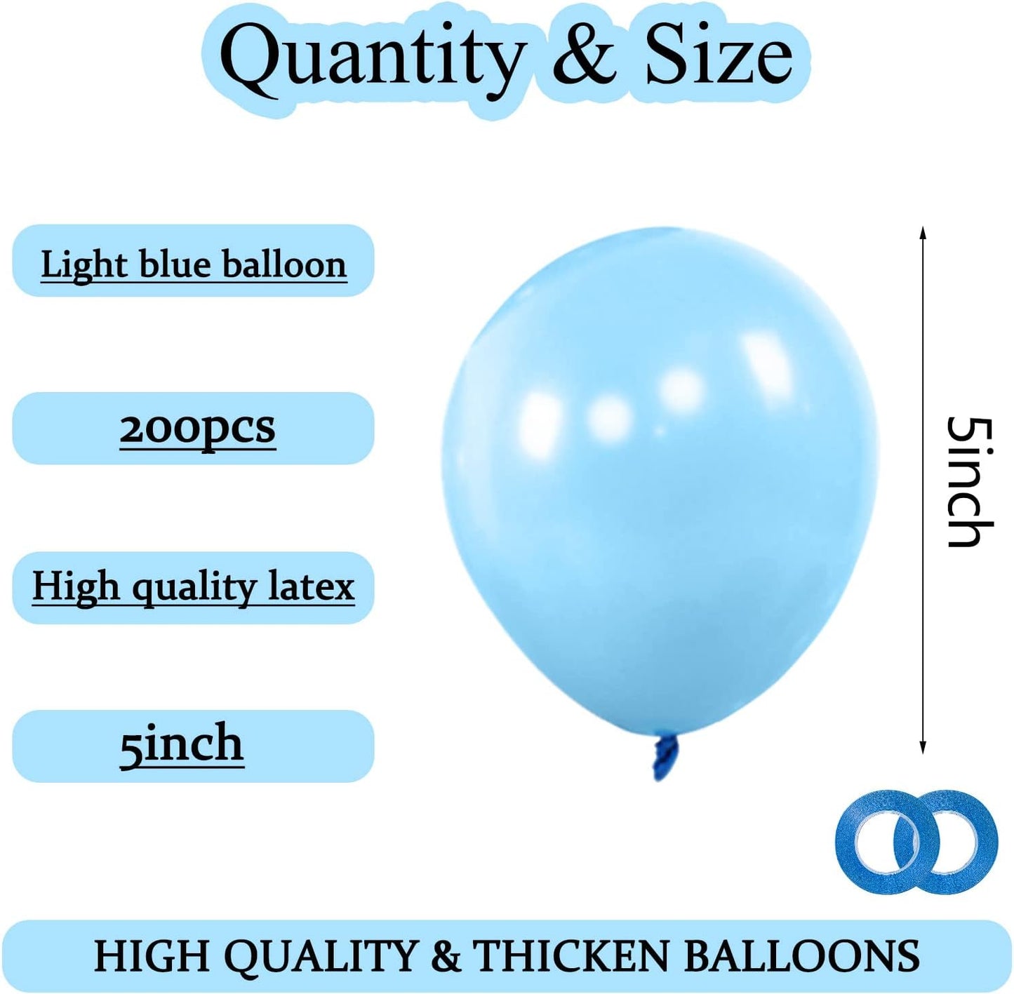 KAWKALSH 200pcs Light Blue Balloons 5 Inch, Small Mini Latex Balloons for Party Birthday Baby Shower Anniversary Festival Arch Garland Decoration
