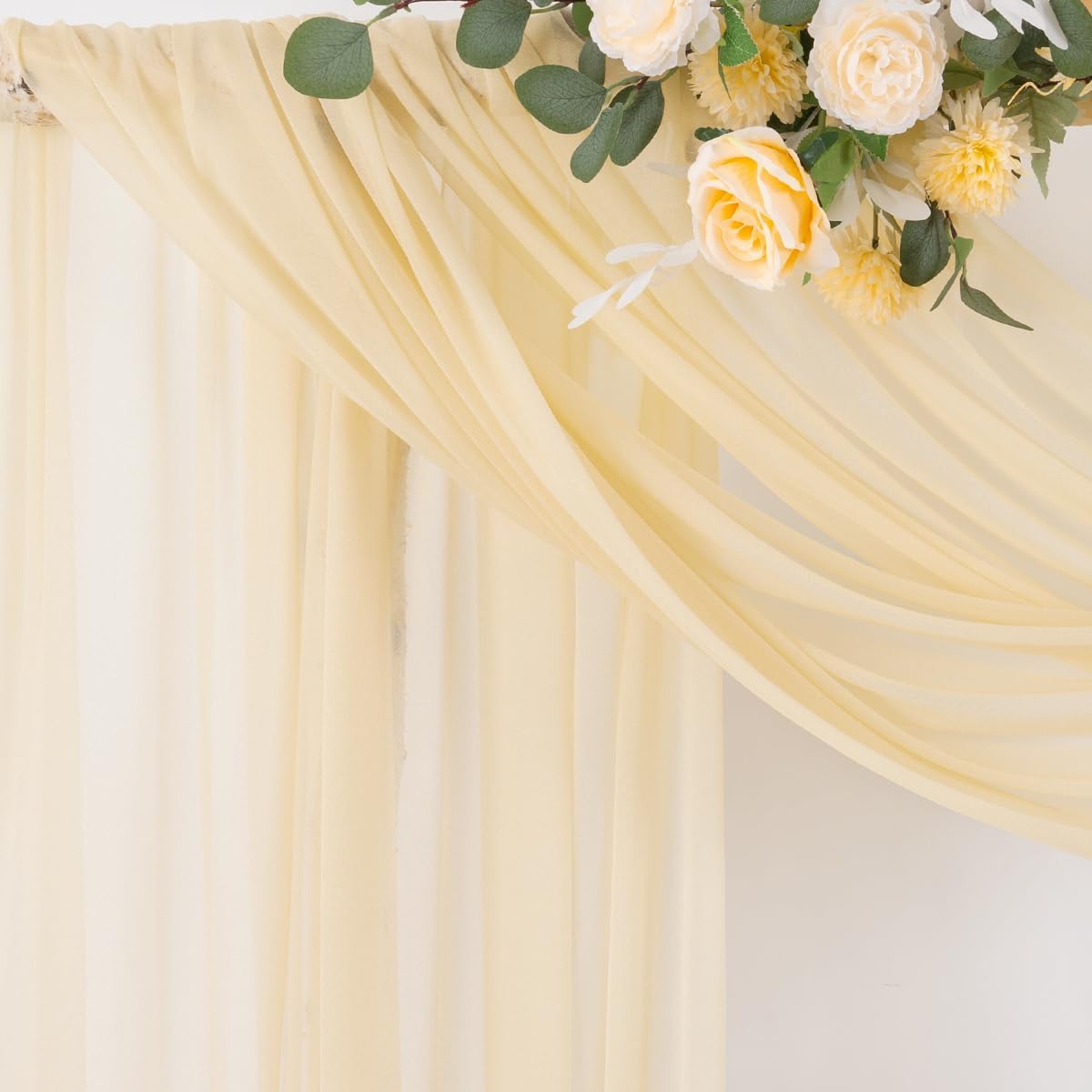 Socomi Champagne Sheer Wedding Arch Draping Fabric 29" x 20Ft 2 Panels Outdoor Curtain Drapes Extra Long for Bridal Baby Shower Ceremony Birthday Party Decor