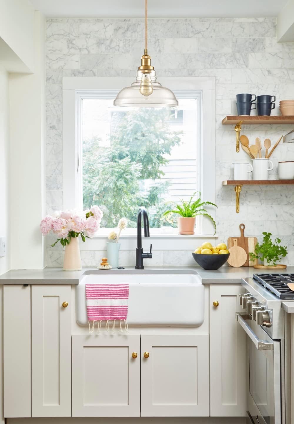 CLAXY Modern Gold Pendant Light Classic Glass Dome Kitchen Hanging Light Fixture-3 Pack