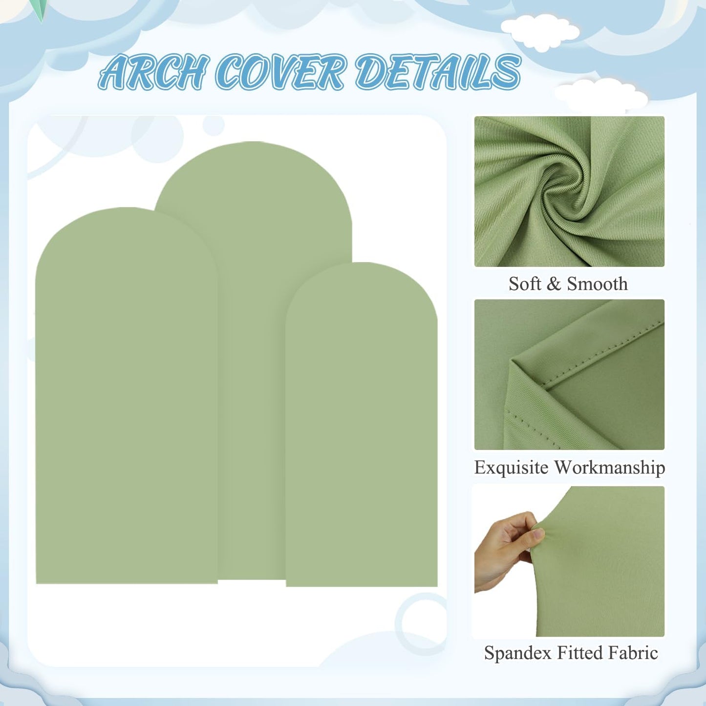 FOTSHARER Arch Backdrop Stand and Cover Set 4FT 5FT 6FT Balloon Arch Stand and Sage Green Arch Cover Set of 3 Gold Wedding Arch Frame for Birthday Party Bridal Shower Ceremony Decorations
