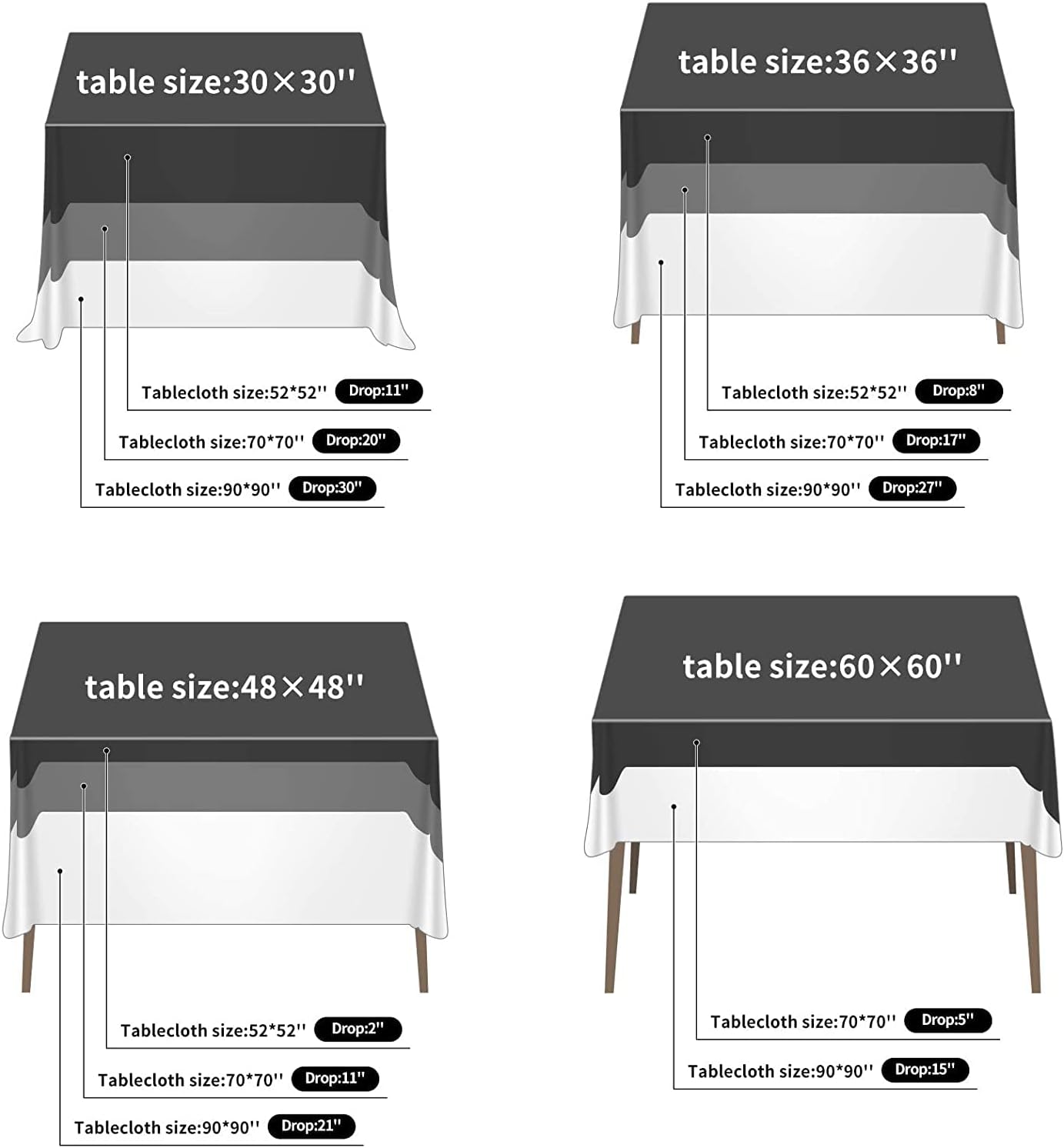 Fokitut 2 Pack Waterproof Square Tablecloth, 70x70 Inch, Stain Resistant and Wrinkle Polyester Table Cloth, Fabric Table Cover for Kitchen Dining, Wedding, Party, Holiday Dinner-White