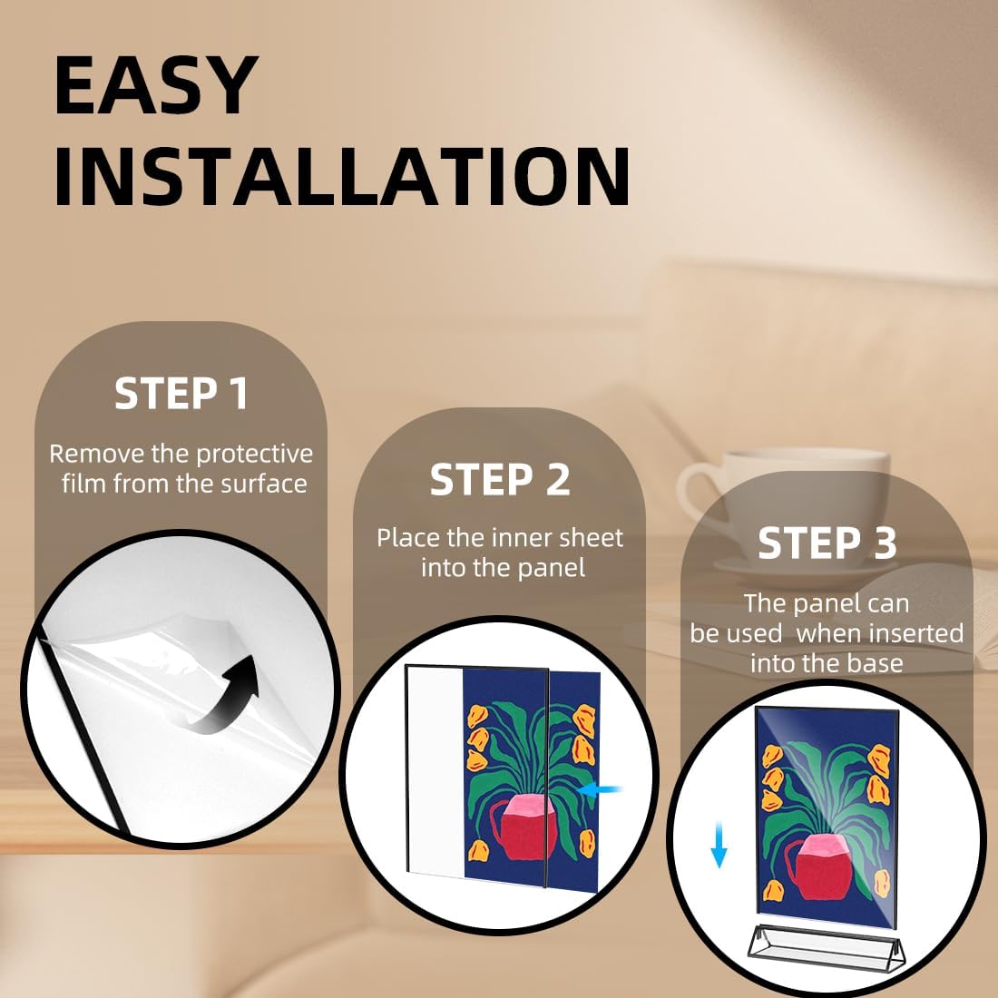 Acrylic Sign Holder 5x7 Display Stand, Clear and Stable Table Plastic Paper Holder, Acrylic Frames for Home Office Shop Photo Frames Exhibition Black (6pcs)