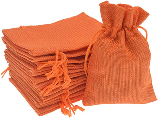 20Pcs Orange Burlap Gift Bags with Drawstring, 5.9 x 7.5 Inch Linen Jewelry Gift Bags for Halloween Goody Christmas Wedding Favor and DIY Crafts