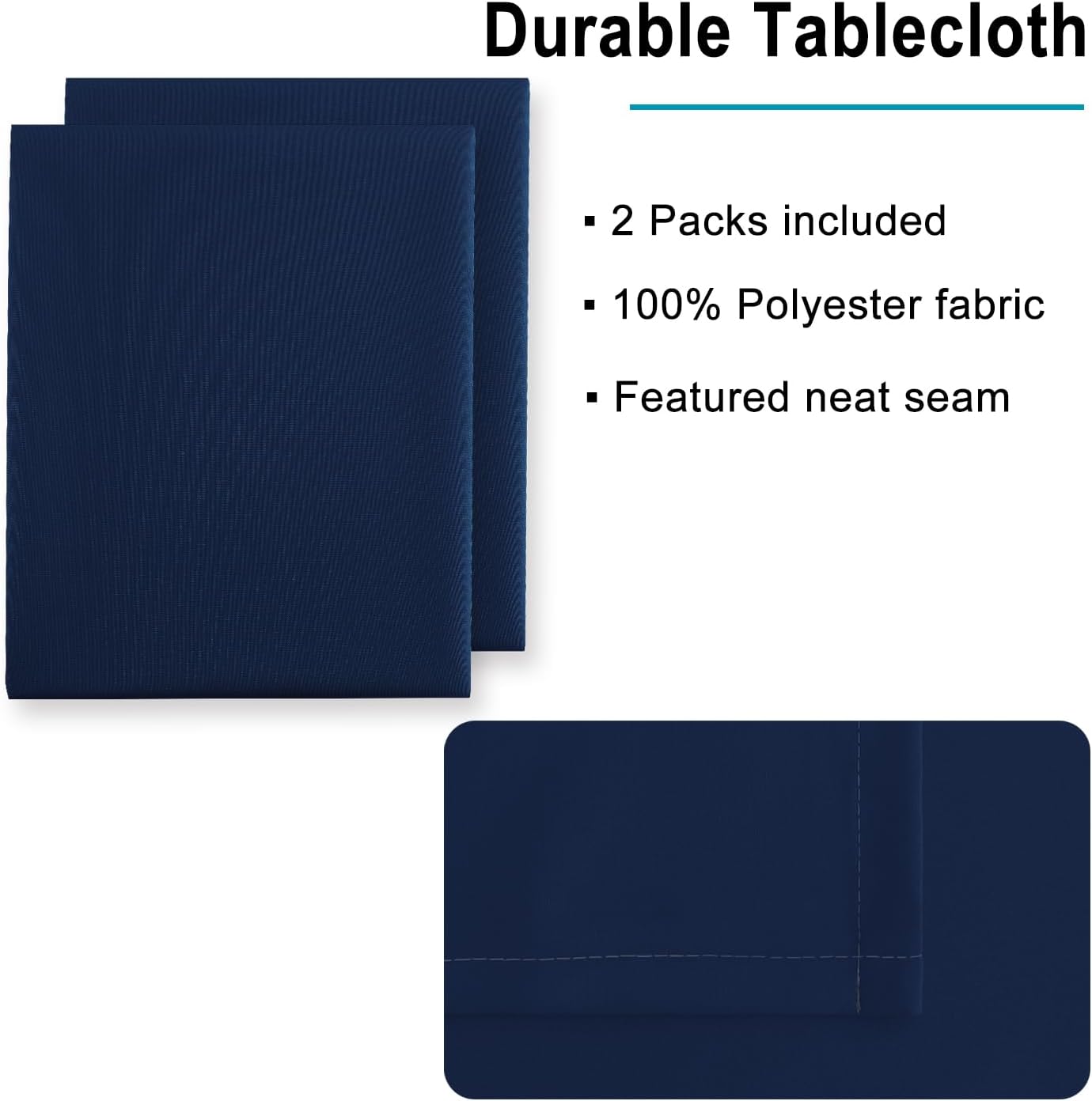 Hiasan 2 Pieces Square Tablecloth - Waterproof Washable Polyester Table Cloth for Dining Room Kitchen Party Camping, Navy Blue, 54 x 54 Inch