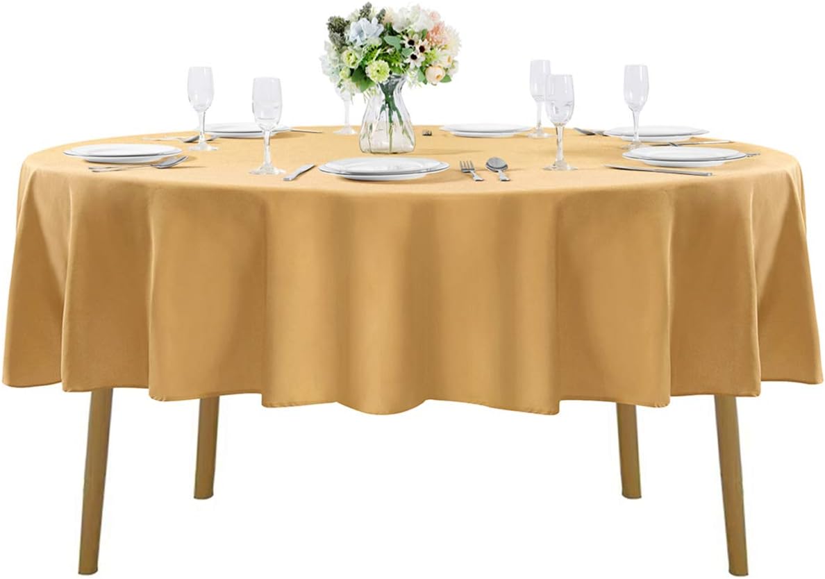 90 inch Round Tablecloth Washable Polyester Table Cloth Decorative Table Cover for Wedding Party Dining Banquet（90 inch,Gold）