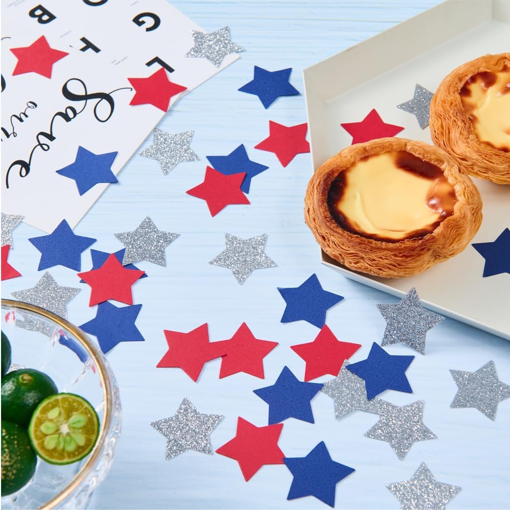 Silver Blue and Red Star Confetti Table Decoration for 4th July Independence Day Graduation Retirement Patriotic Theme Party,1.2 inch in Diameter,200 Counts