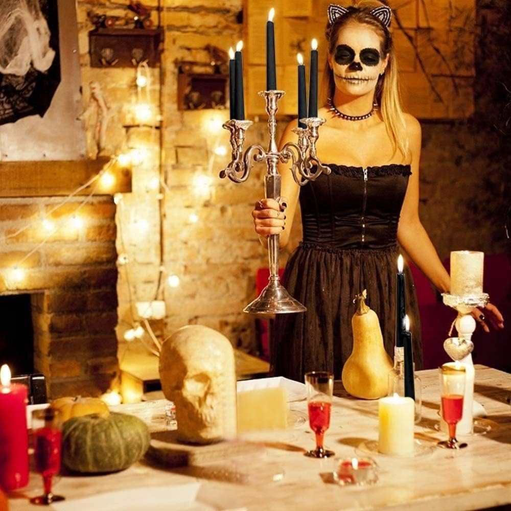 14 Unscented Black Taper Candle,10 inch Tall and 3/4 inch Thick,7.5 hrs Clean Burning,Dripless Candles for Weddings, Prayers, Festivals, Churches