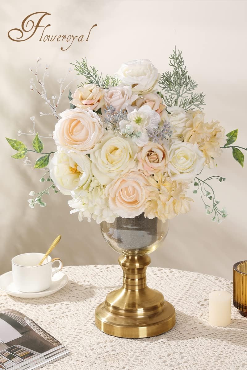 Floweroyal Artificial Flowers Combo White Flowers Mix Silk Flowers Dahlia Roses with Stems for DIY Wedding Bridal Bouquets, Baby Shower, Floral Arrangement, Table Centerpieces, Home Decorations.