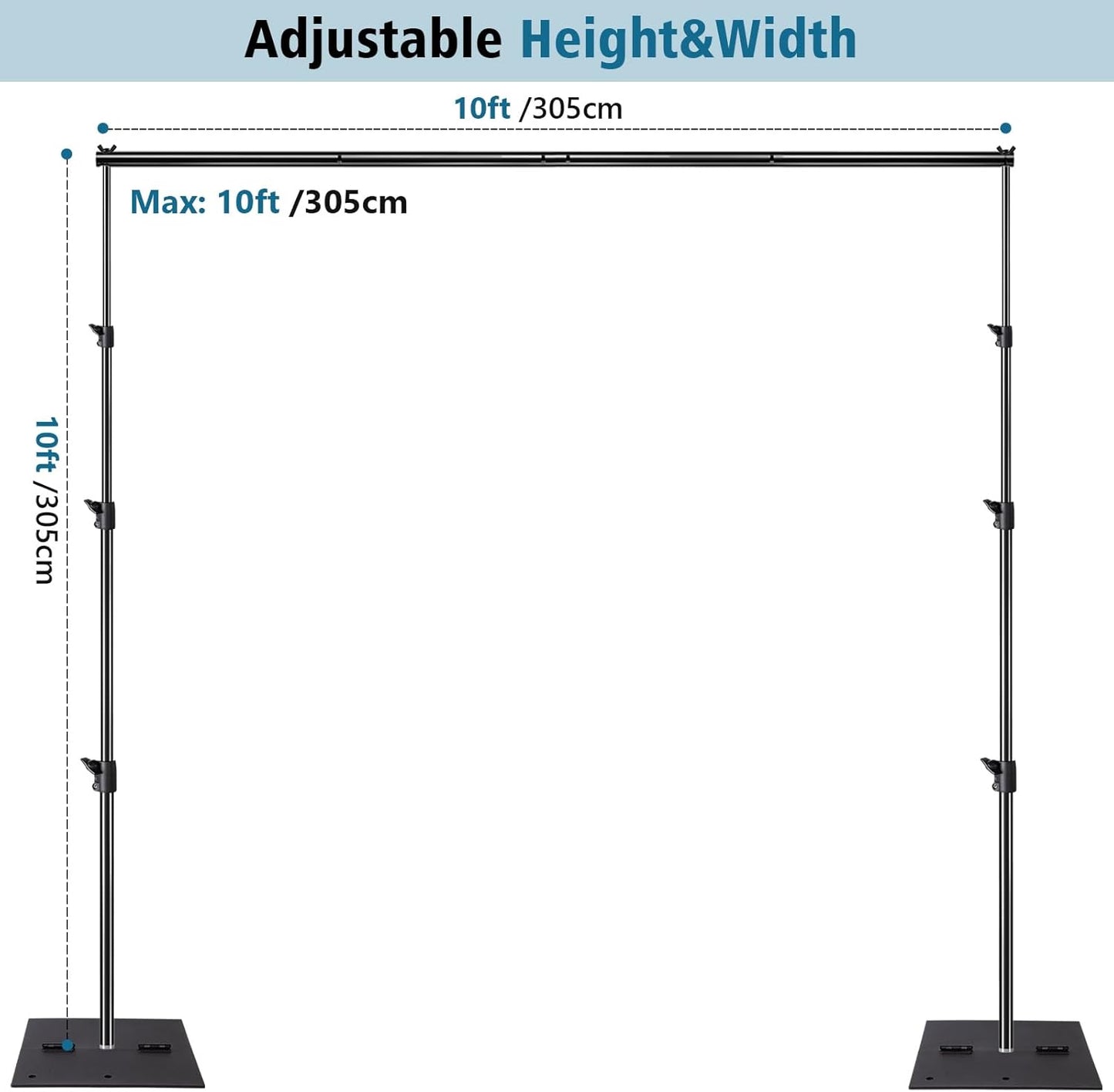 SLOW DOLPHIN Pipe and Drape Photography Backdrop Stand Kit Adjustable Photo Background Stand 10ft x 10ft with Metal Base for Parties Weddings Birthday Party Events Photo Booth(Black)