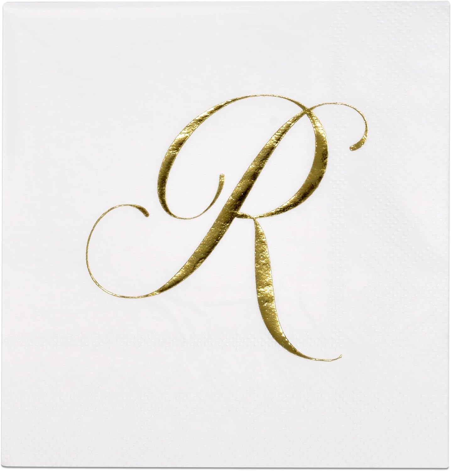 Gift Boutique 100 Gold Monogram Cocktail Napkins Letter R Disposable Paper Pack Elegant Metallic Golden Foil Hand Napkin for Powder Room Wedding Holiday Birthday Party Baby Shower Decorative Towels