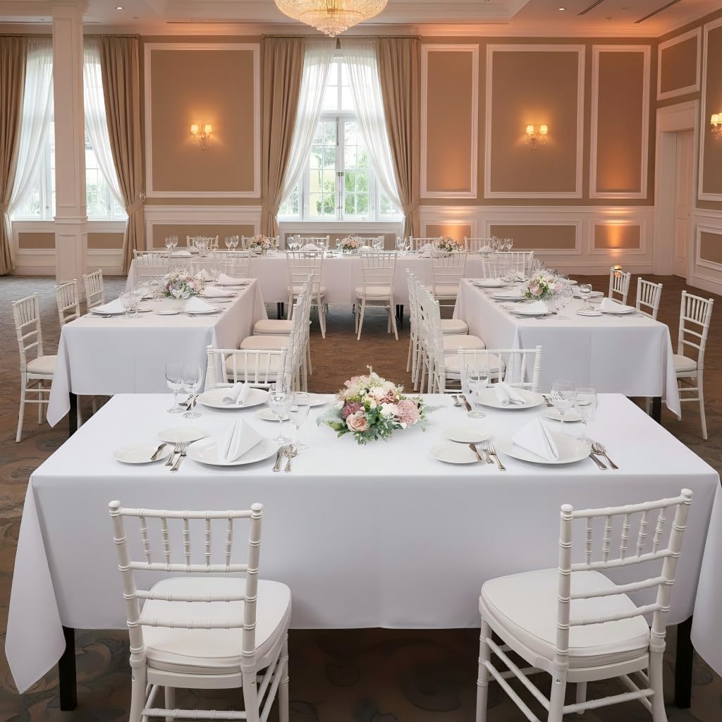 sancua 2 Pack White Tablecloth 60 x 102 Inch, Rectangle 6 Feet Table Cloth - Stain and Wrinkle Resistant Washable Polyester Table Cover for Dining Tables, Buffet Parties and Camping