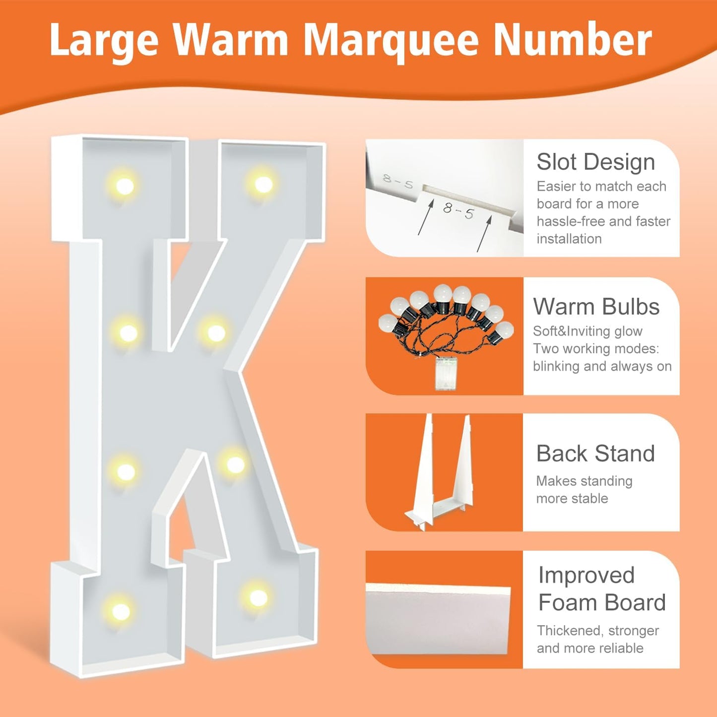 3FT Marquee Letters K, Party Decoration Large Marquee Light Up Letters, Pre-cut Foam Board Letter Set for Birthdays Baby Shower Wedding Event Bridal Shower Engagement Anniversarty Party Decor