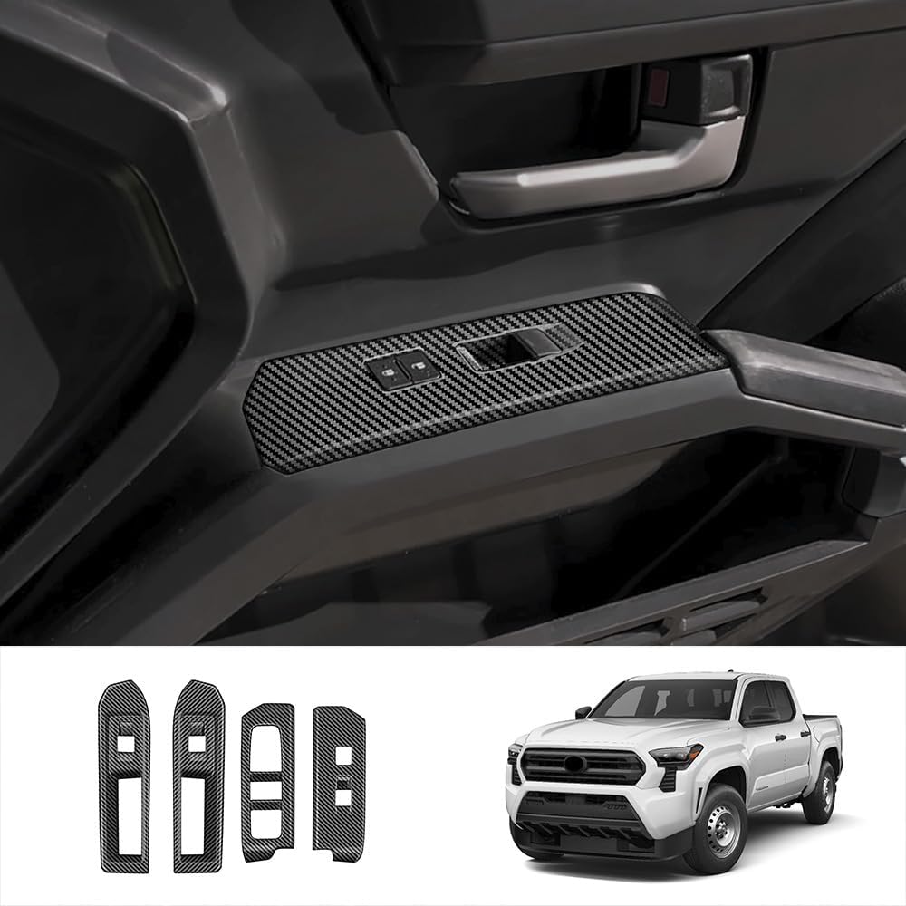 4pcs Carbon Fiber Style Front Rear Doors Window Glass Lift Switch Panel Cover Decorative Sticker Protection Car Interior Accessories for Toyota Tacoma 2024 2025 KT05