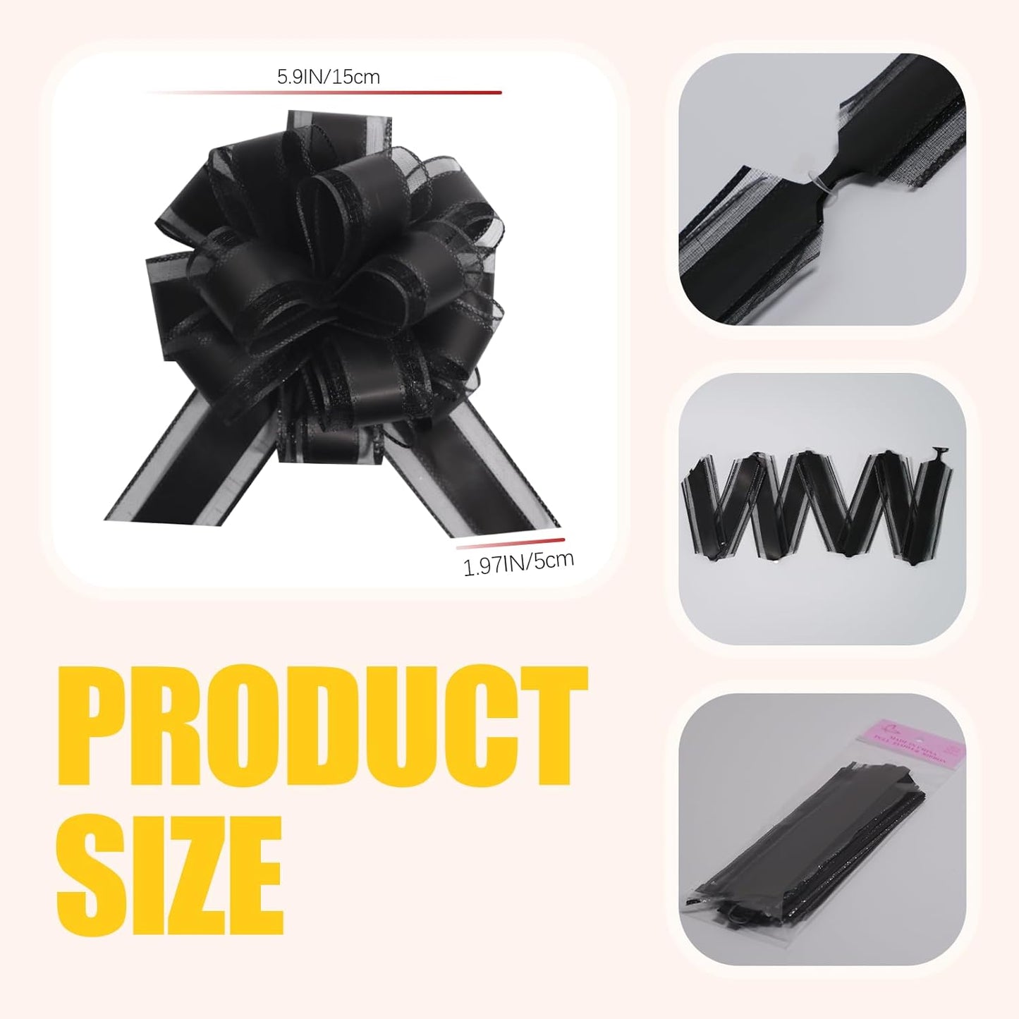 6 PCS 6 Inch Organza Black Pull Bows - Perfect for Gift Wrapping, Wedding Decor, Car Bows, Birthday Parties, Christmas, and Valentine's Day