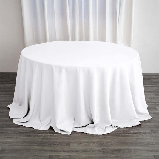Efavormart Round Tablecloth, 132 Inch Stain & Wrinkle Resistant Washable Table Cloth, Decorative Polyester Fabric Table Cover for Banquet, Wedding, Dining- White