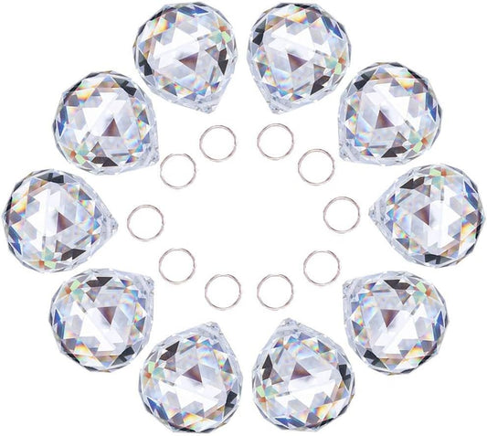 Crystalsuncatcher 10pcs Crystal Glass Ball Chandelier Prisms Pendants Parts Rainbow Crystal Suncatcher DIY Parts (20mm,Clear)
