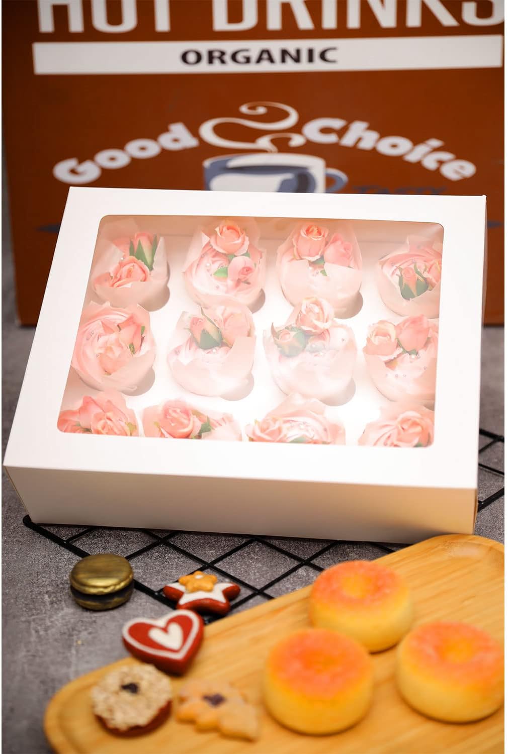 Bakepacker Auto-pop up 12 Cupcake Containers 6-Packs White Cupcakes Carrier, 12 Cupcake Boxes with Window 13"x10"x3.5"