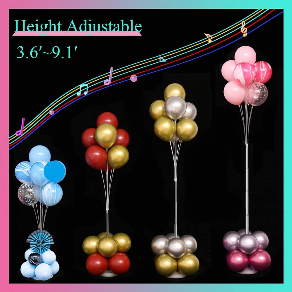 4 Set Balloon Stand Kit, 9 Feet Adjustable Balloon Arch for Floor, Ballon Column Tower with Weights Base and Pole, Metal Backdrop Stands for Parties, NO Need Helium Tank for Balloons
