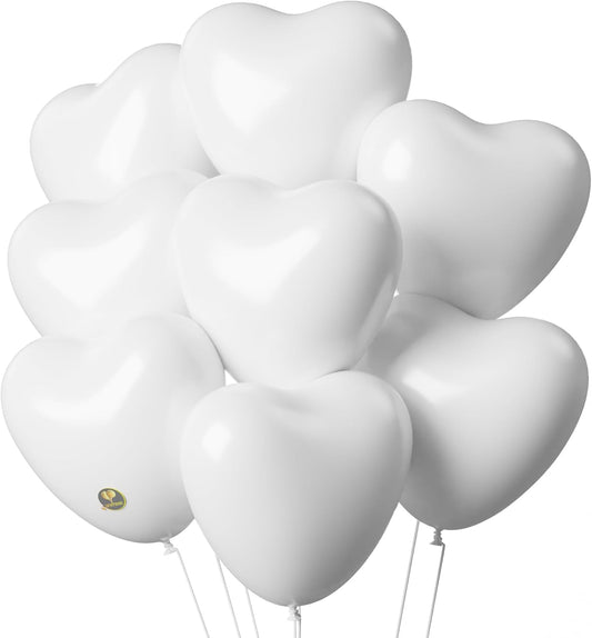 AFTERLOON® Biodegradable Balloons 24 pcs White 12 Inch Heart Shaped, Thickened Extra Strong Natural Latex Helium Float, Proposal Marriage Love Baby Shower Gender Reveal Wedding Bridal Corazones