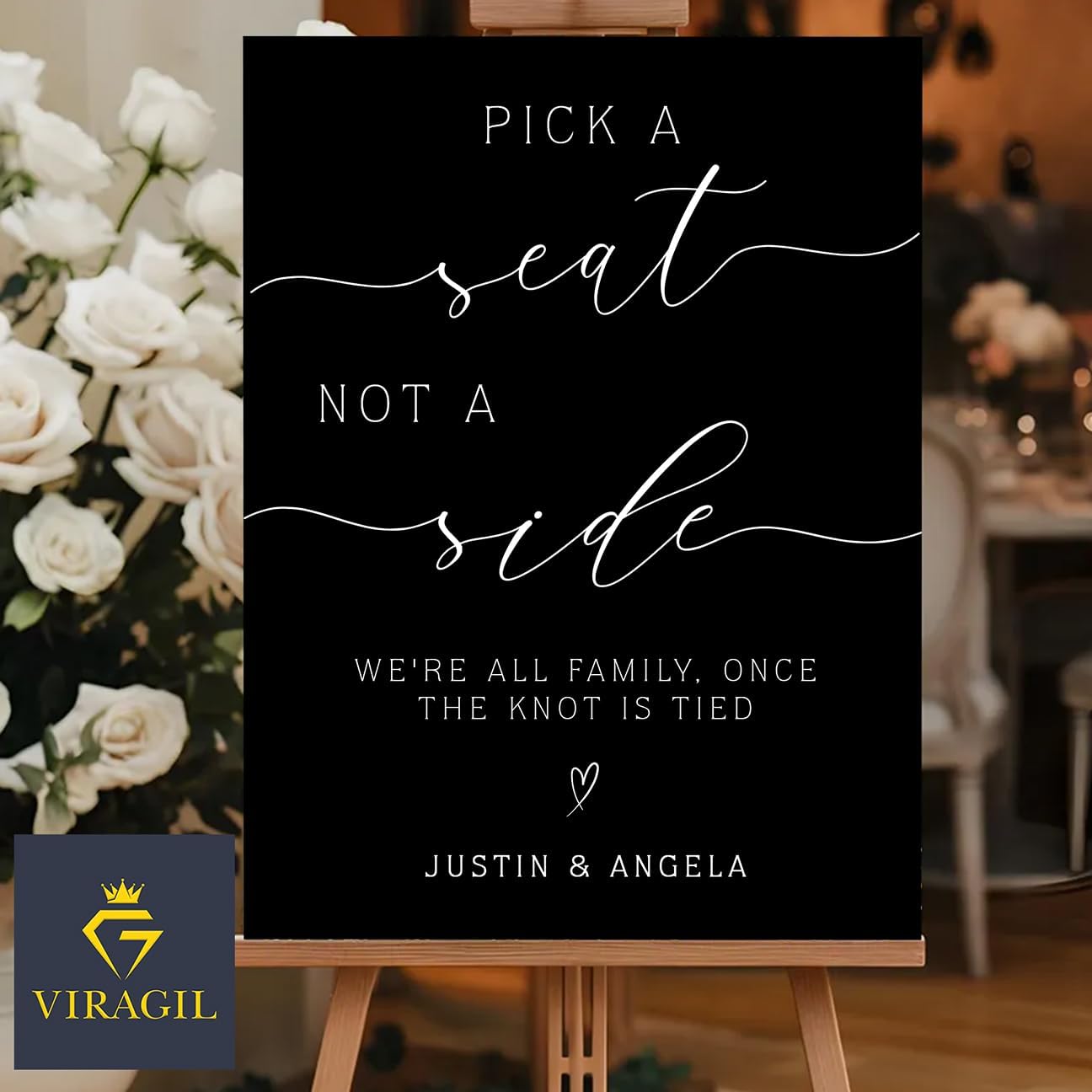 Pick a Seat Not a Side Wedding Yard Sign – Elegant Heart Design – Personalized Names – Acrylic or Plastic Outdoor Sign