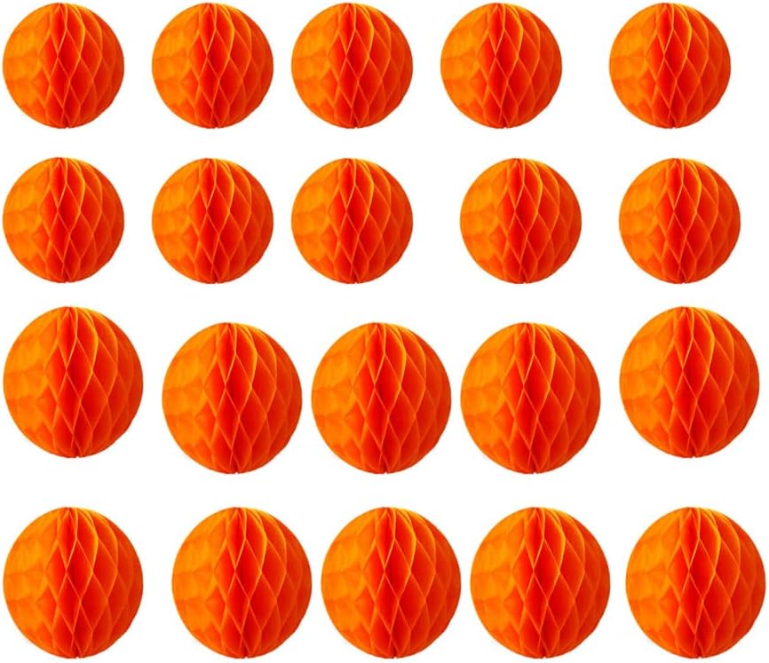 20pcs Honeycomb Flower Balls Party Honeycomb Balls Decoration Paper Flower Balls Tissue Paper Flower Ball Pom Poms Ball for Birthday Wedding Home Decor (3inch+6inch, Orange)