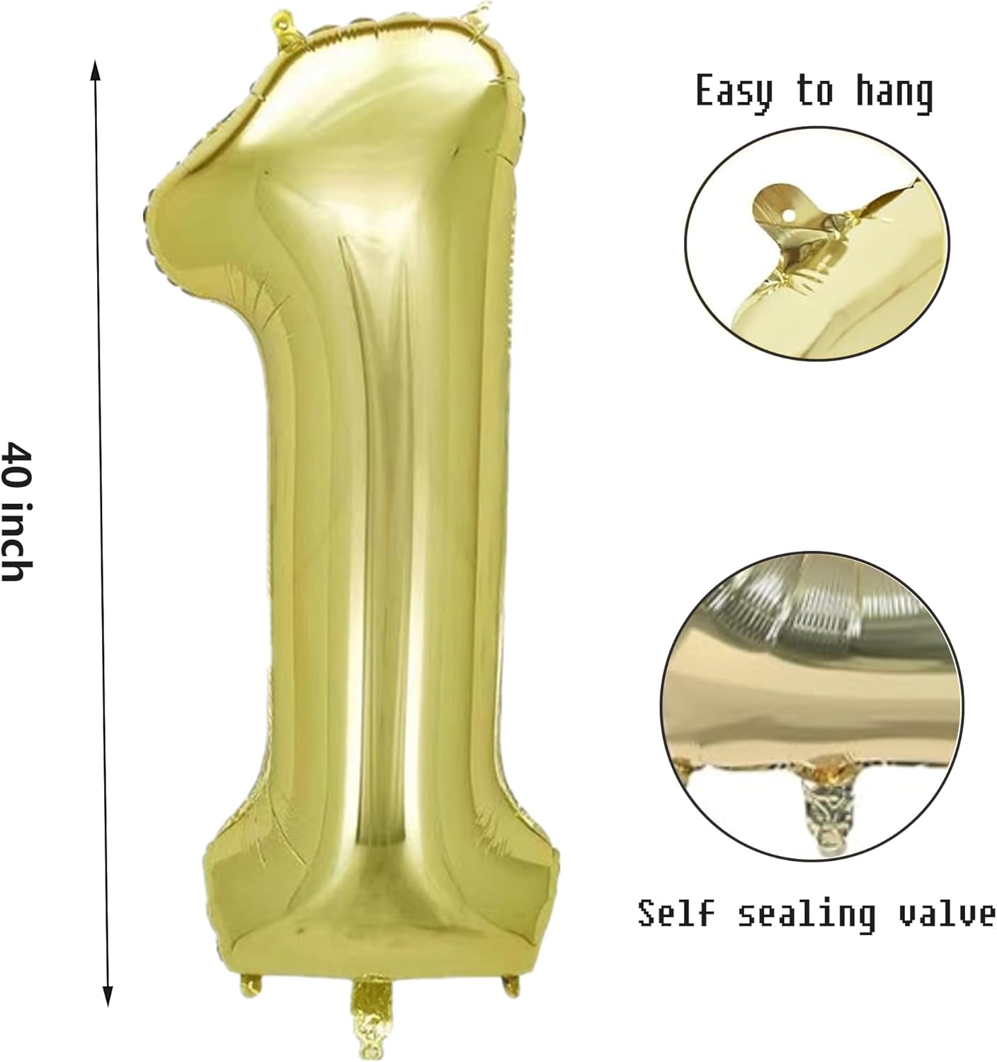 40 Inch Numbers 1 Light Gold Large Balloon Digital 1 for Birthday Party, 0-9 Birthday Party Decorations,Foil Mylar Big Number 1 Wedding Graduations Photo Shoot Decorations(Number 1)
