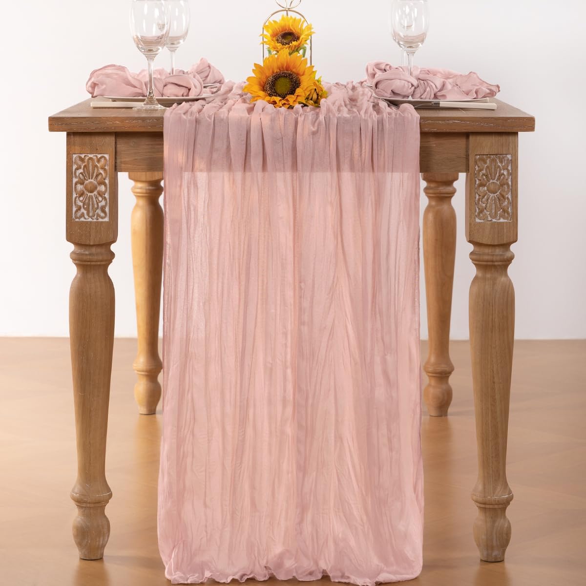 Pink Cheesecloth Table Runner Fall Table Runner Boho Gauze 120 Inches Light Pink Cheese Cloth Fall Table Decorations for Thanksgiving Wedding Bridal Girl Baby Shower Sweet 16 Party Decor