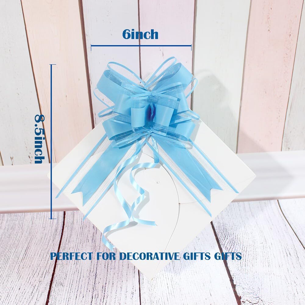 WEWILUCK Gift Wrap Bows Big, Blue Bow for Gift Baskets, Flower Bouquet, Paper, Pull Bows for Gift Wrapping, Gift Bag, Box, Baby Showers, Hanukkah(6 inches, 15PCS)