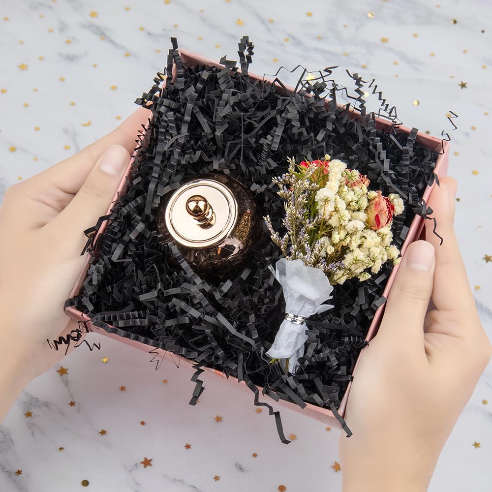 Caleihd Crinkle Cut Paper Shred Packing Grass Cushion Paper Streamer for Christmas Wedding Birthday Bridesmaid Engagement Craft Gift Boxes Bags Basket Filler Decoration 4.5oz Black