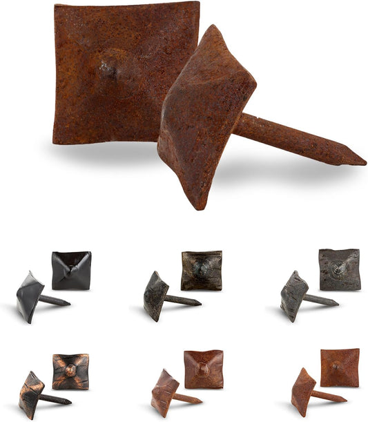 10 Pack 0.75" Square Head Iron Clavos Decorative Nails – Rusted – Handmade Rustic Square Fasteners for Farmhouse Shutters, Faux Wood Beams, Barn Doors, Shutters, and Gates – Ornamental Wood Accent