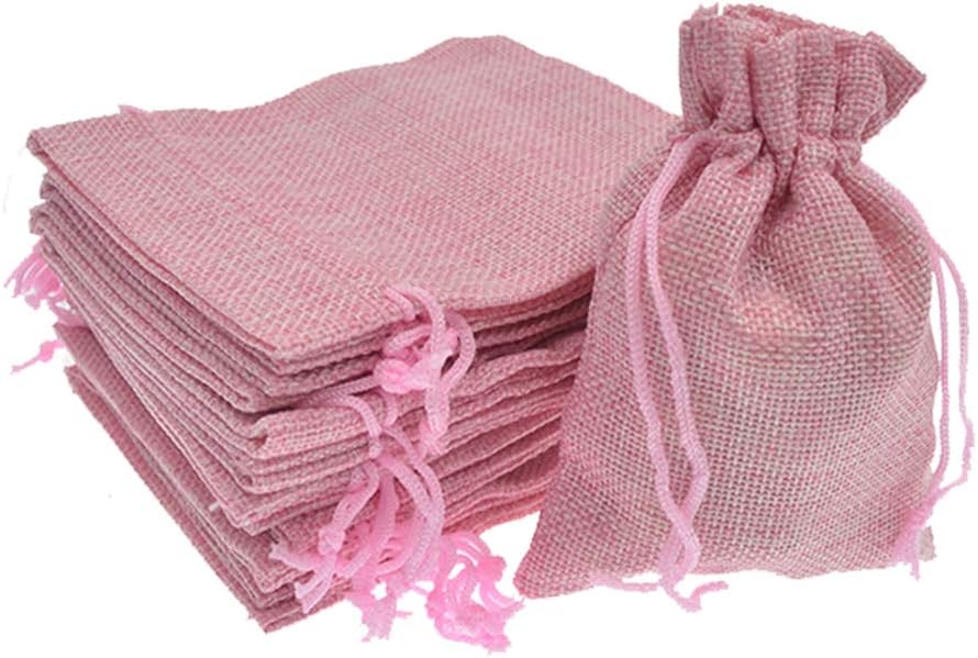 20Pcs Burlap Bags with Drawstring, 5x7 Inch Jute Gift Bags Bulk for Christmas Wedding Party Favors, Jewelry and Treat Pouches (Pink)