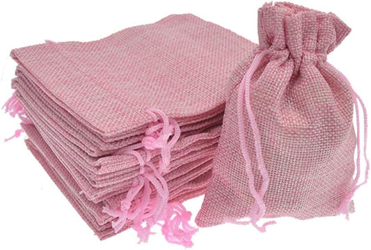 20Pcs Burlap Bags with Drawstring, 5x7 Inch Jute Gift Bags Bulk for Christmas Wedding Party Favors, Jewelry and Treat Pouches (Pink)