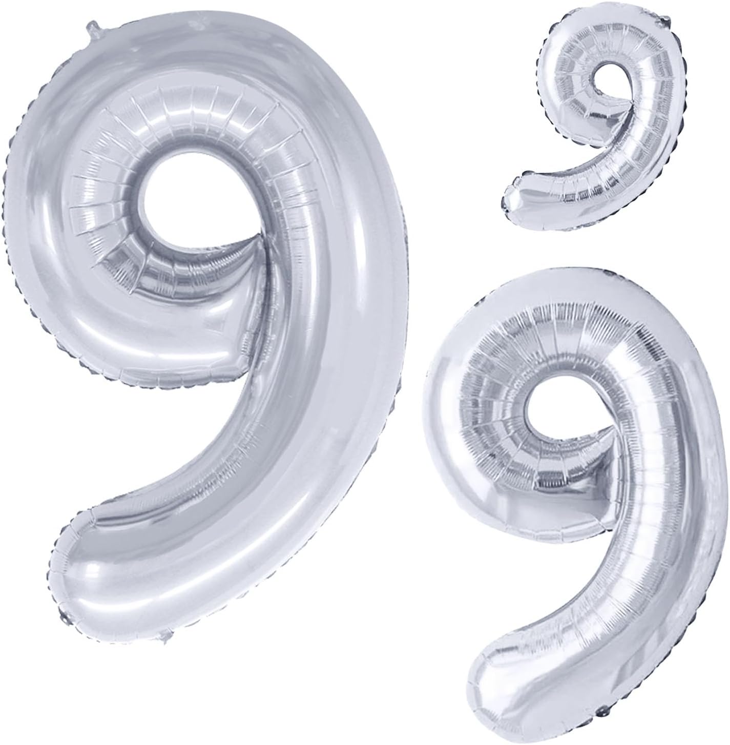 GOER Silver Foil Balloons Number 9,Huge Number Balloons for 9th Birthday Party Supplies Anniversary Decorations(3 pcs,42 inch,32 inc,16inch)