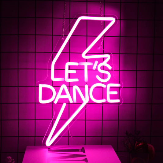 Let's Dance Neon Sign Pink Led Word Light Sign Lightning Bolt Neon Light Dance Light Up Signs Letter Neon Signs for Bedroom Bar Wedding Birthday Dancing Party Prom Night Decor Girl Gifts