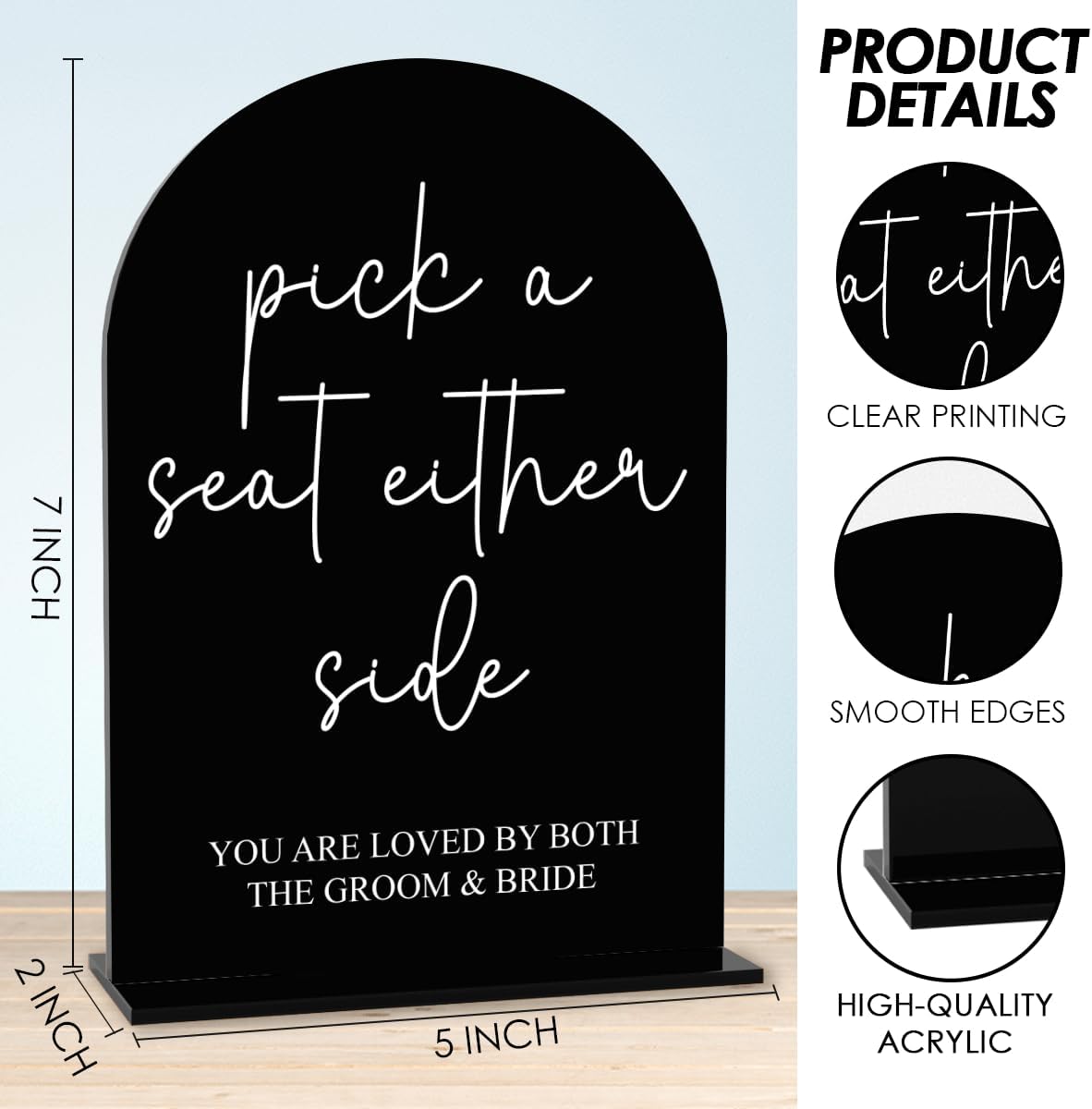 Black Pick a Seat Not a Side Wedding Sign, Engagement Bridal Shower Decor fo Ceremony Reception Party, Weddings Table Acrylic Sign