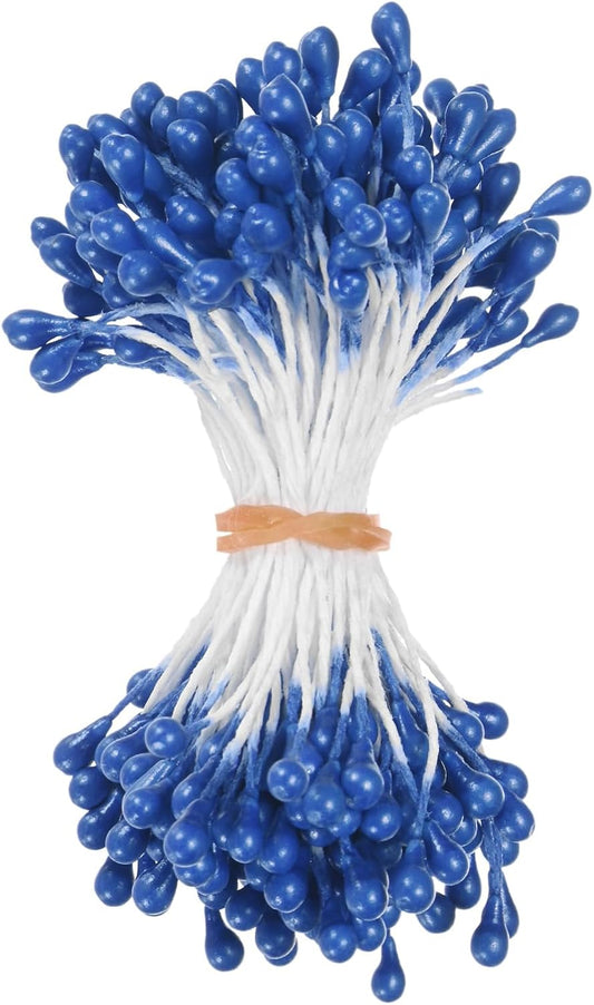 150-Pack Flower Stamens for Crafts, 5mm Double Heads Artificial Pearl Floral Pistil Mini Flower Pollens Stamens for DIY Making/Wedding/Scrapbook Decoration [Sapphire Blue]