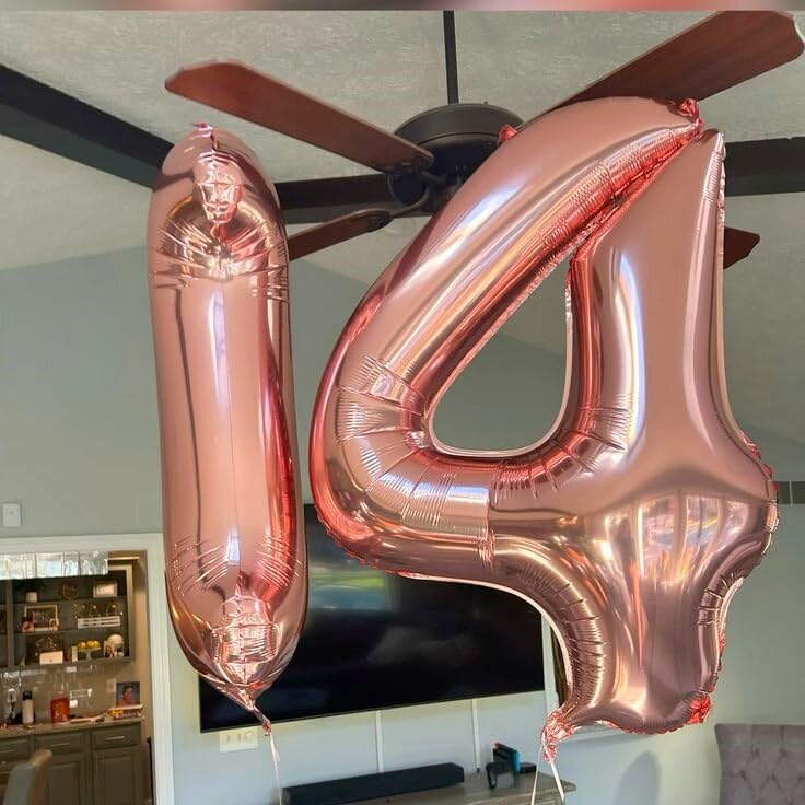 40 Inch Rose Gold Large Number 4 Balloons, Giant Foil Number Four 14 24 34 40 44 Balloons, Rose Gold Mylar Big Balloon for Anniversary Graduation Decorations