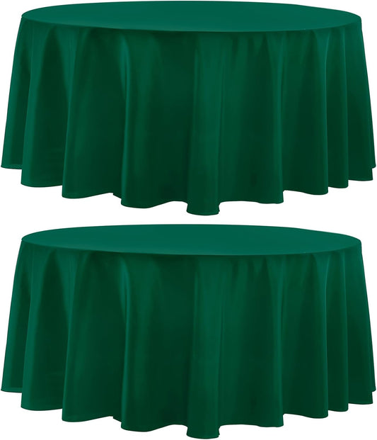 Round Tablecloth 2 Pack 108 Inch Dark Green Tablecloths Washable Decorative Linen Polyester Table Clothes Cover for Dining Table Banquets Buffet Parties and Wedding
