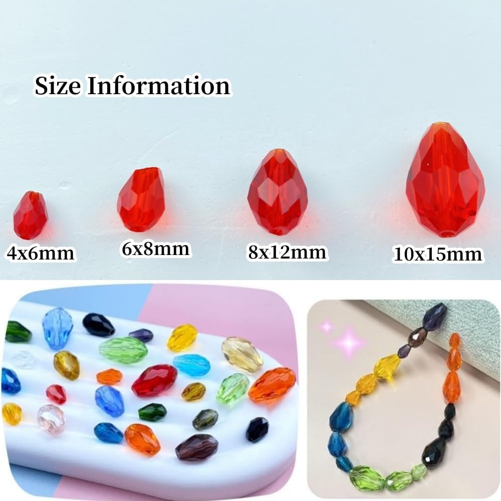 50pcs 10x15mm Teardrop Crystal Glass Beads Vertical Hole Faceted Glass Teardrop Spacer Beads for Bracelets Necklace Earring DIY Jewelry Making Craft(Red)