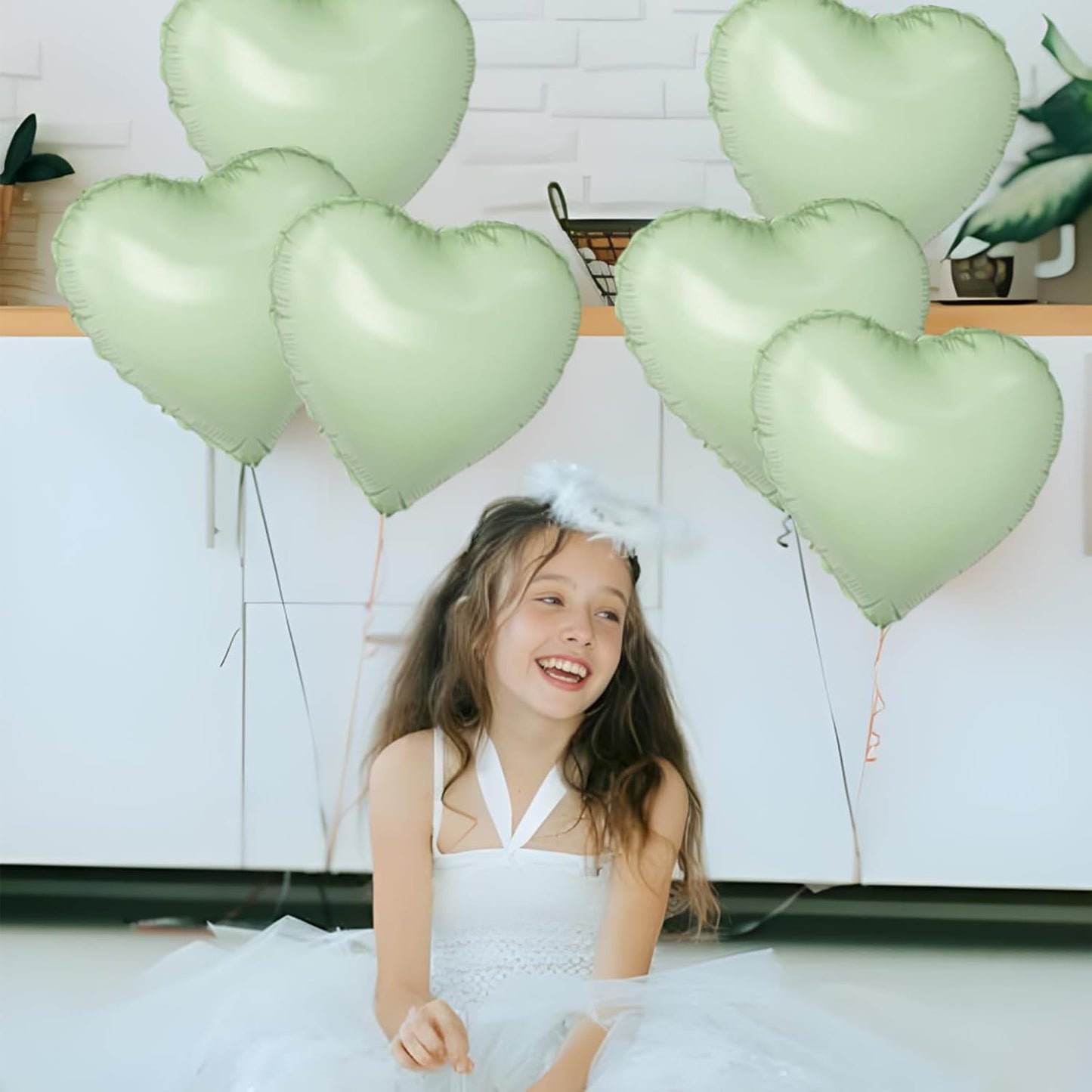 Green Heart Ballloons,18 Inch Pastel Green Foil Love Heart Shaped Balloons 12Pcs Light Green love balloon for Anniversary Birthday Party Baby Shower Valentines Day Decorations