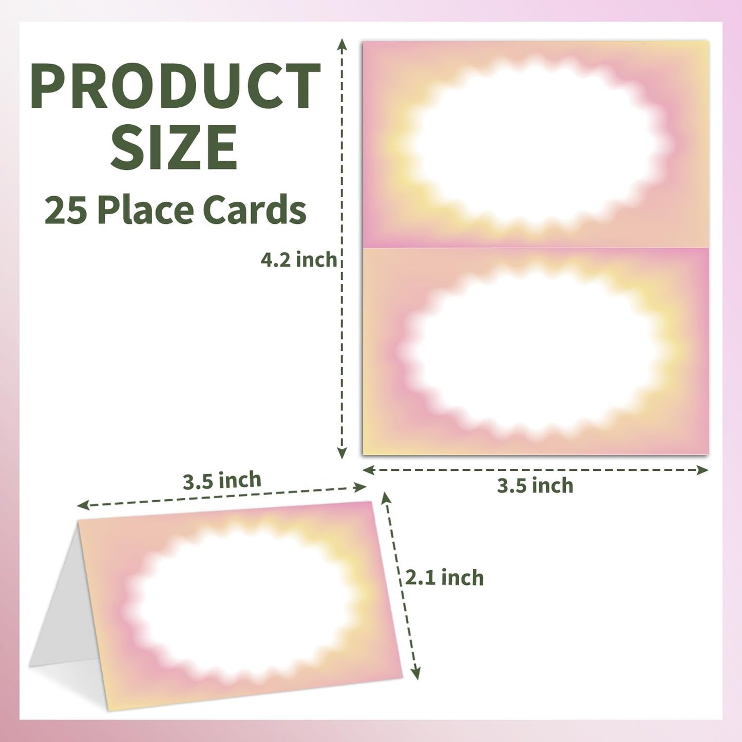 25 Color Gradient Place Cards for Table Seating, Pink Yellow Wedding Name Place Card, Tent Cards for Birthday Bridal Shower Baby Shower Reception Dinner Party Decorations -A04