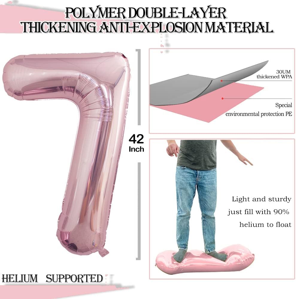 GOER Rose Gold Foil Balloons Number 7,Huge Number Balloons for 7th Birthday Party Supplies Anniversary Decorations(3 pcs,42 inch,32 inc,16inch)