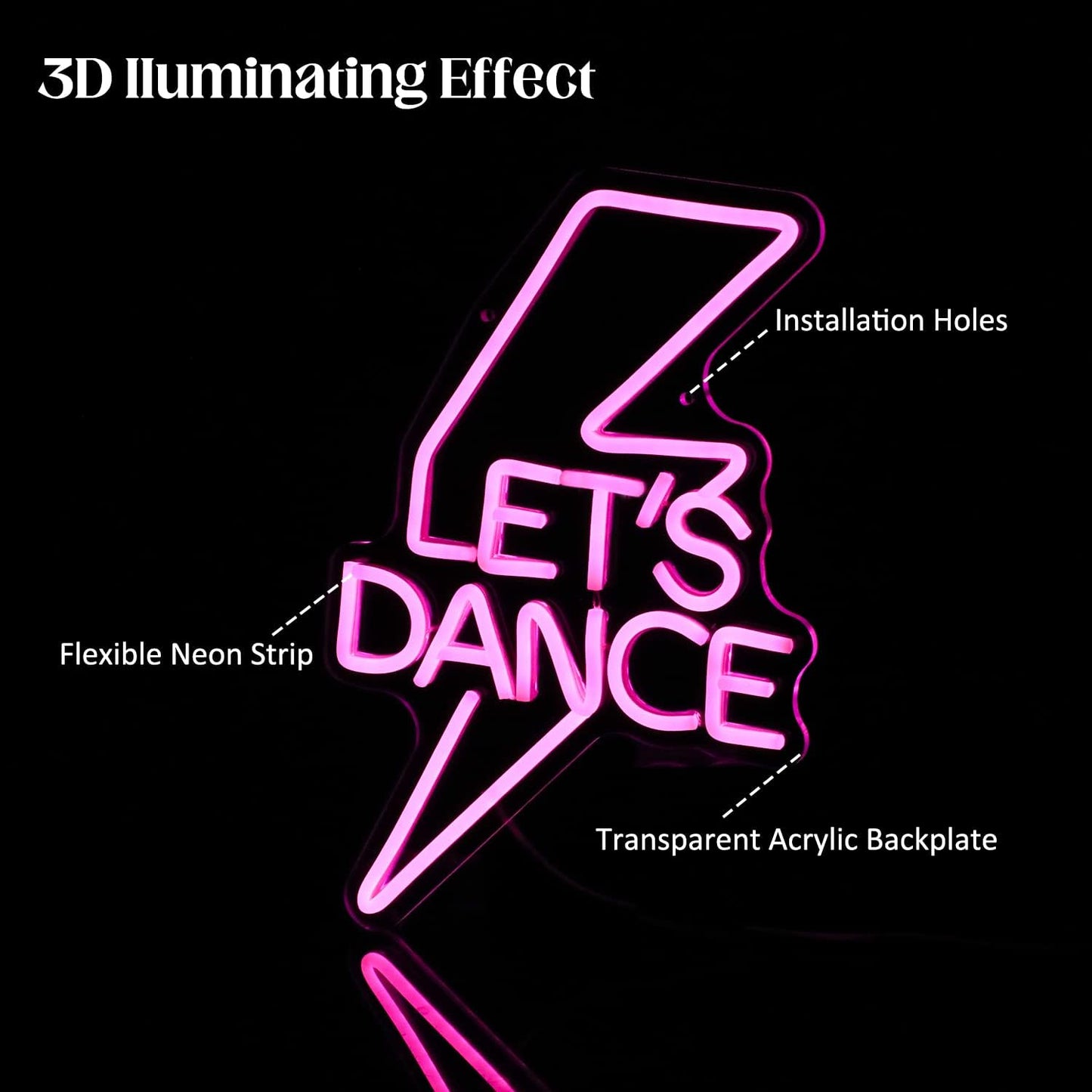 Let's Dance Neon Sign Pink Led Word Light Sign Lightning Bolt Neon Light Dance Light Up Signs Letter Neon Signs for Bedroom Bar Wedding Birthday Dancing Party Prom Night Decor Girl Gifts