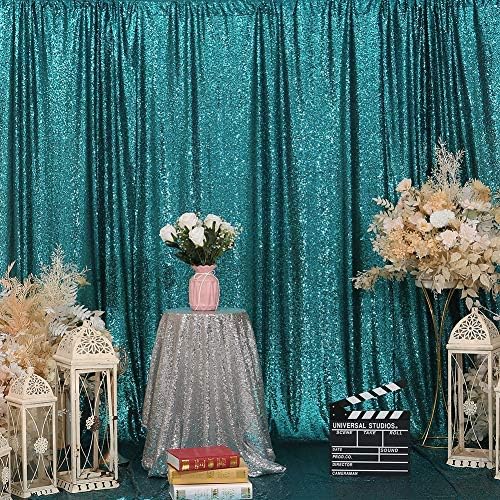 Eternal Beauty Teal Sequin Backdrop, 8x8 Ft Glitter Background Curtains for Shimmer Photography Party Wedding Birthday Back Drop Decor