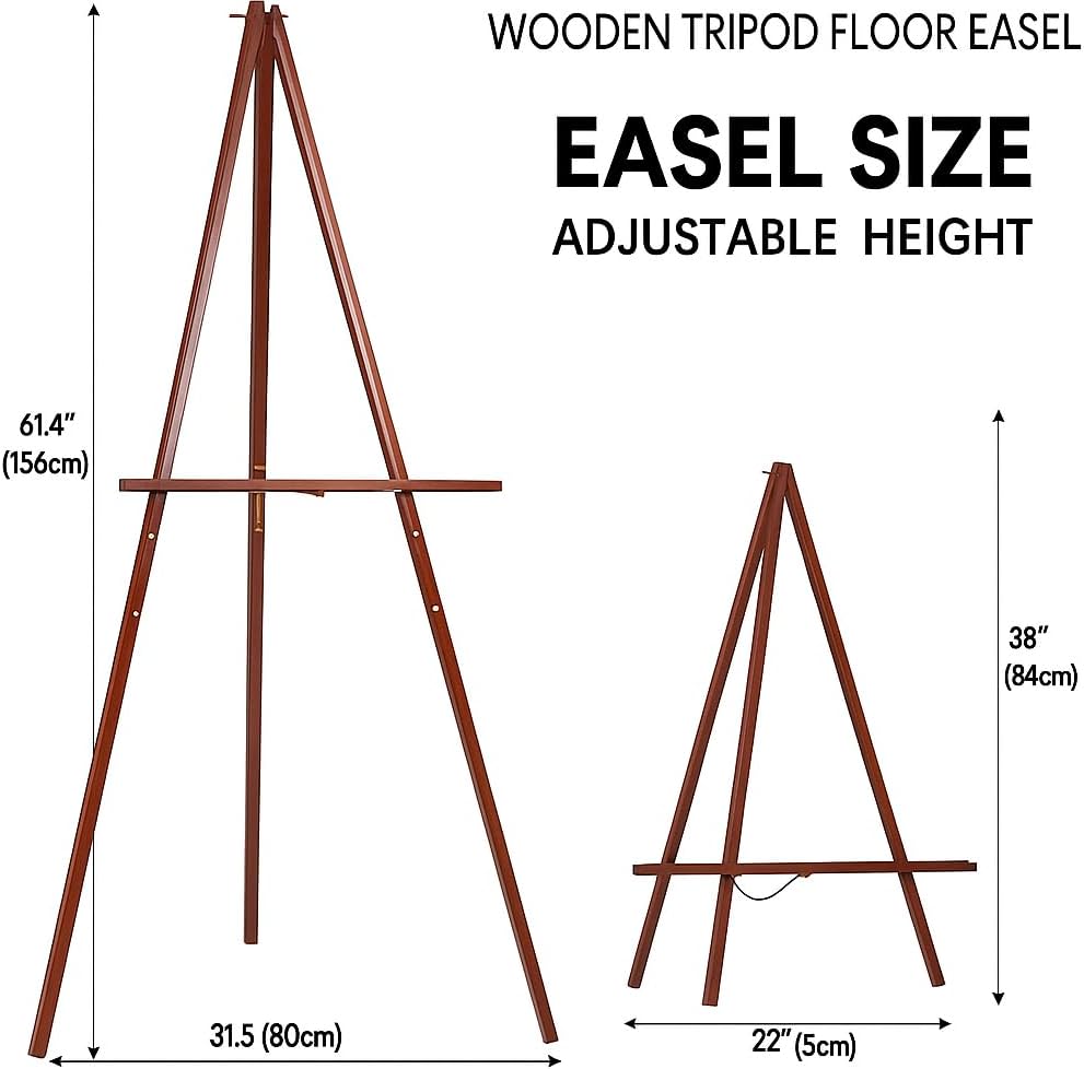 Conda 63" Wooden Tripod Artist Display Easel with Tray, A-Frame Adjustable Easel Stand for Wedding Sign, Foldable Easels for Painting Canvas, Display & Posters
