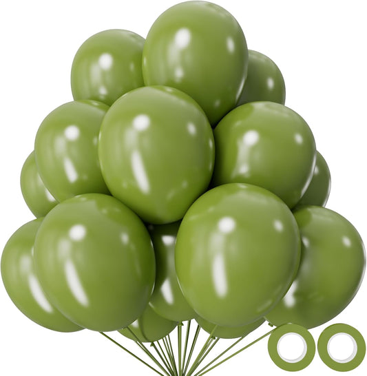110pcs Olive Green Balloon 12 Inch, Olive Green Latex Balloons for Birthday Party Baby Shower Wedding(with 2 Ribbons).