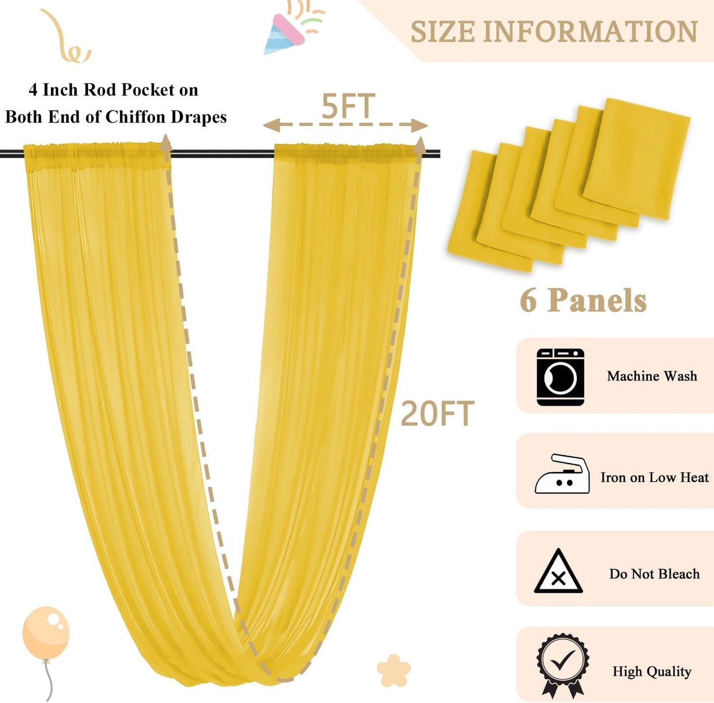 MODFUNS Gold Ceiling Draping Fabric Sheer Ceiling Drapes for Weddings 5x20ft 6 Panels Chiffon Arch Drapery Tent Ceiling Drape Vintage Tulle Curtain Backdrop for Ceremony Party Event Supplies