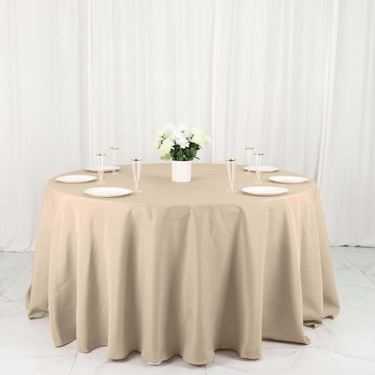 Efavormart Round Tablecloth, 132 Inch Stain & Wrinkle Resistant Washable Table Cloth, Decorative Polyester Fabric Table Cover for Banquet, Wedding, Dining- Nude Beige